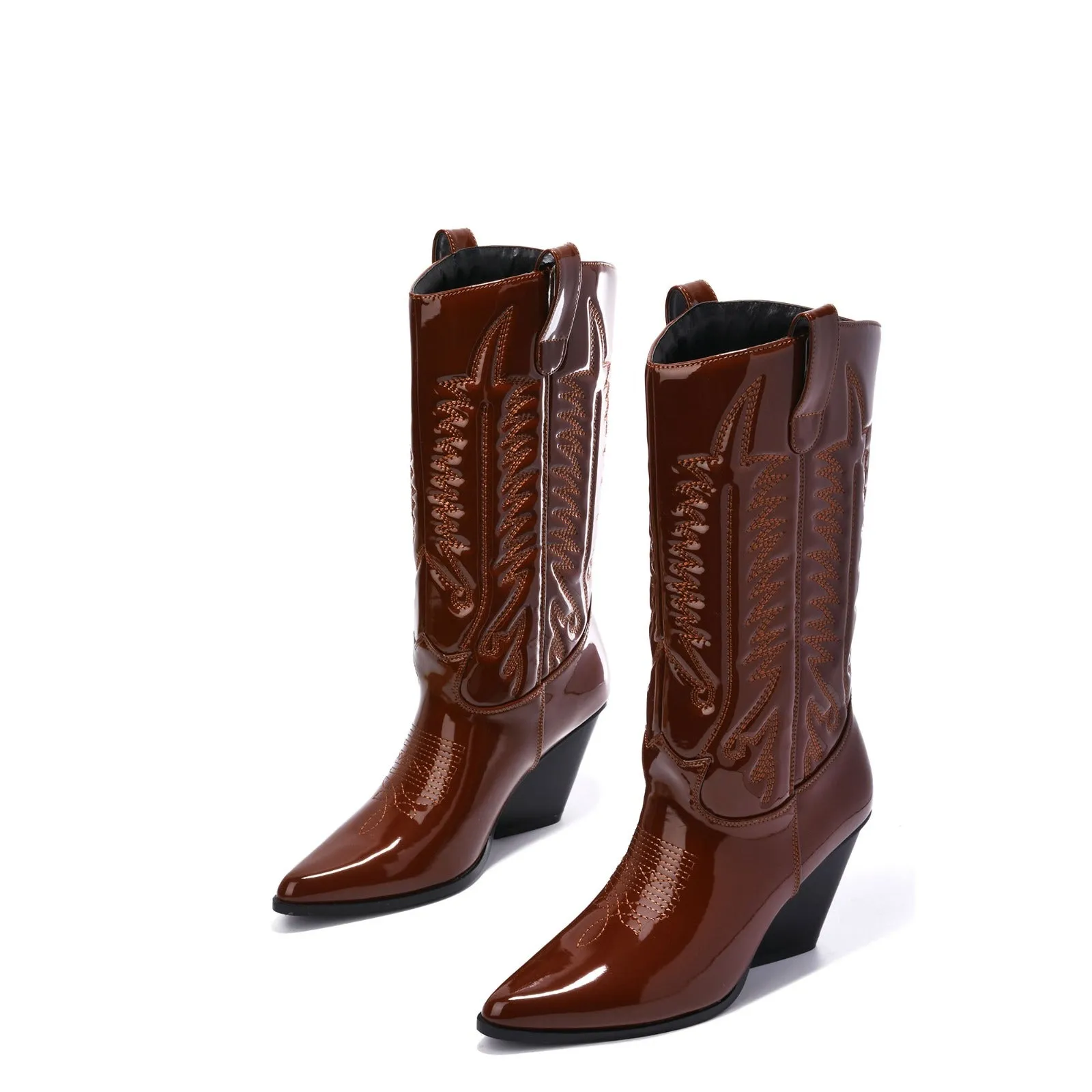 Cape Robbin Southern Belle Western Tall Shaft Pointed Toe Block Heel Cowboy Boot (10, BROWN)