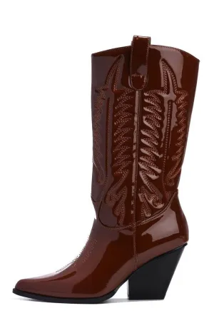 Cape Robbin Southern Belle Western Tall Shaft Pointed Toe Block Heel Cowboy Boot (10, BROWN)