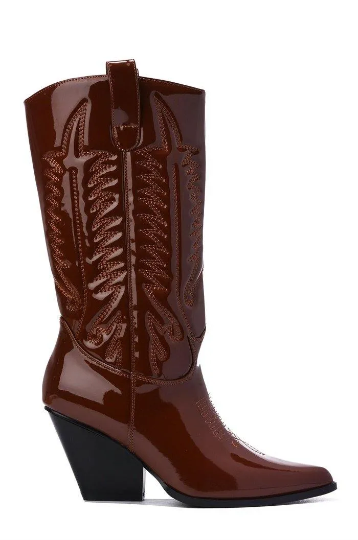 Cape Robbin Southern Belle Western Tall Shaft Pointed Toe Block Heel Cowboy Boot (10, BROWN)