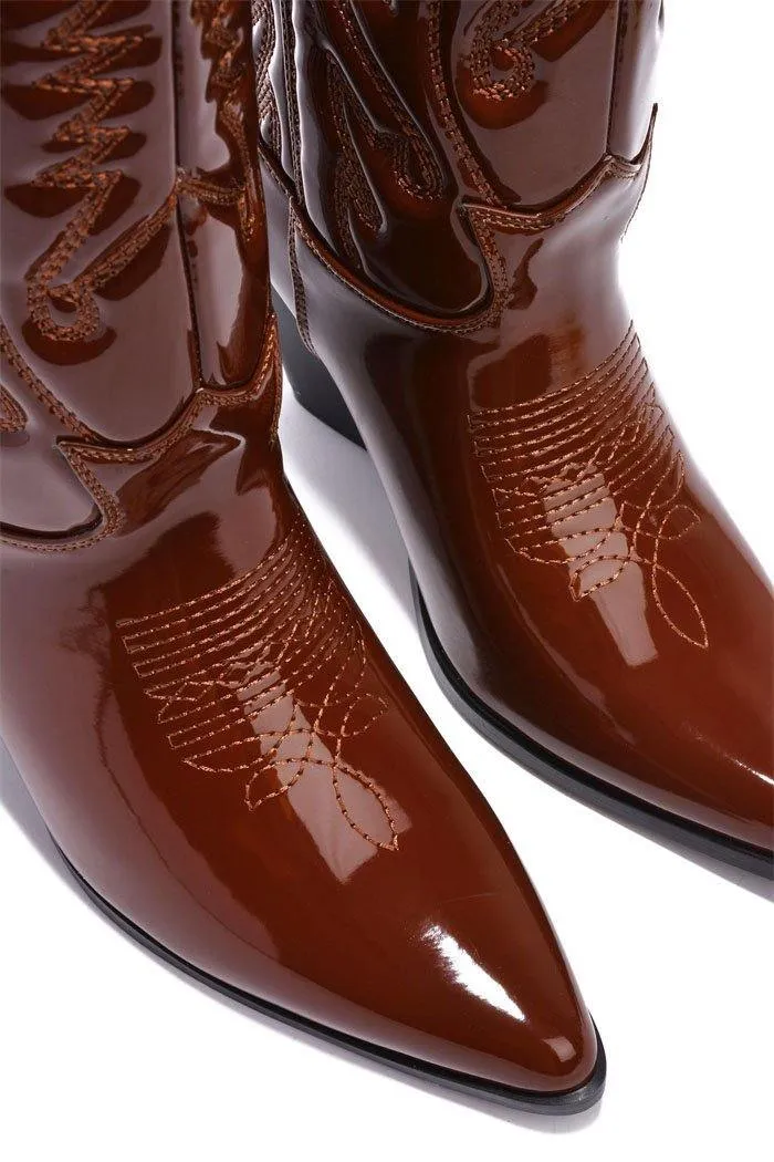 Cape Robbin Southern Belle Western Tall Shaft Pointed Toe Block Heel Cowboy Boot (10, BROWN)