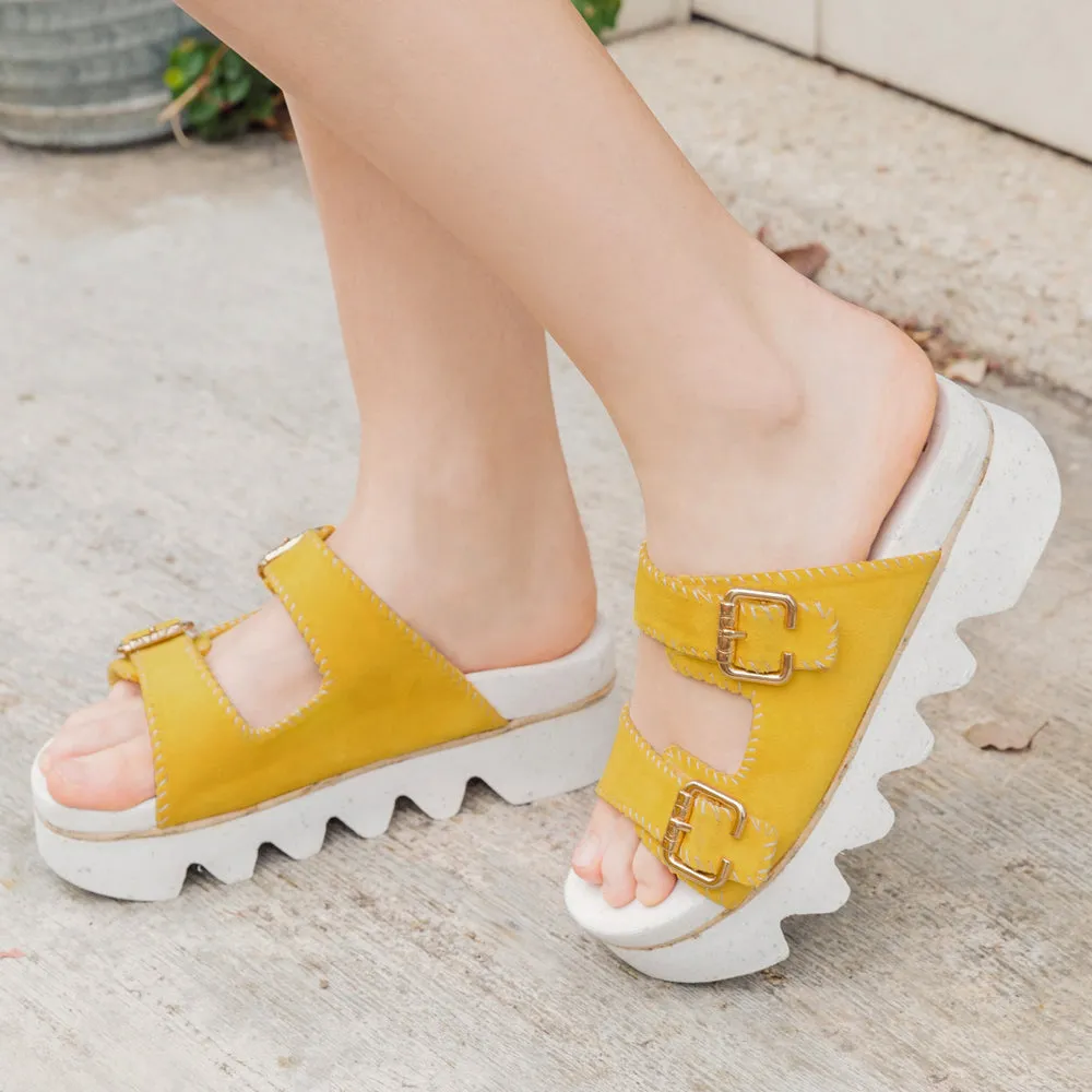 Capri Buckle Strap Slide Sandals (Daffodil)