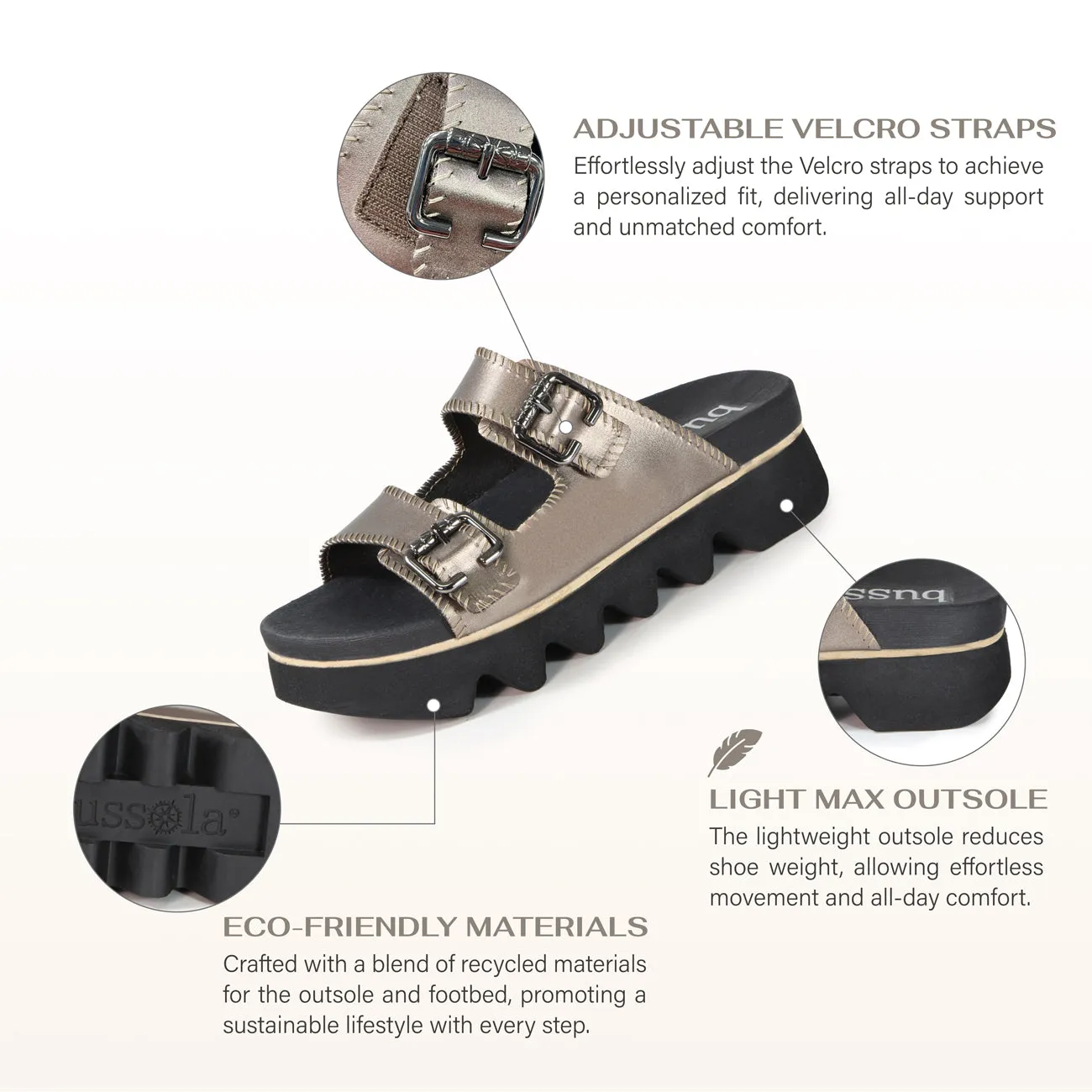 Capri Buckle Strap Slide Sandals (Pewter)