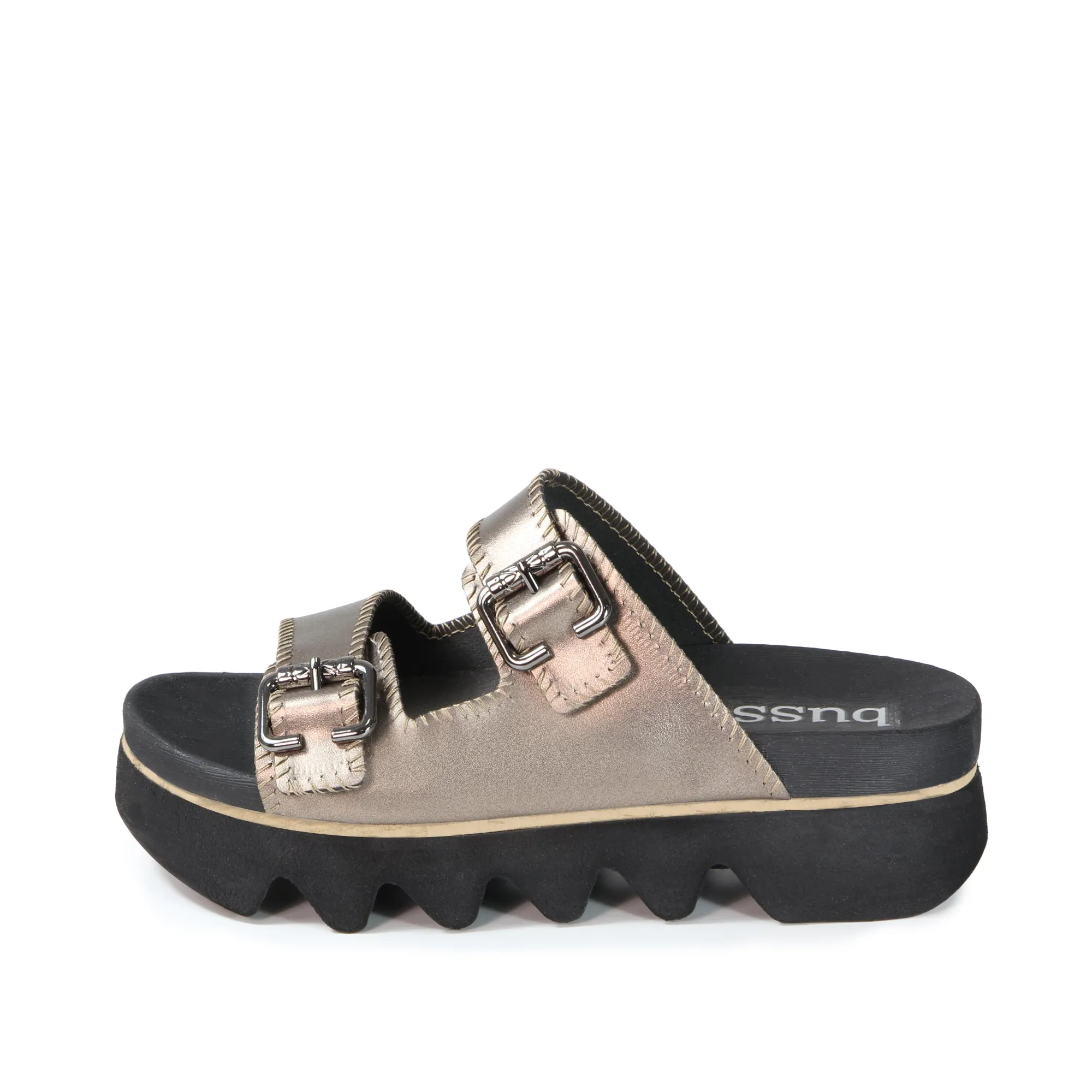Capri Buckle Strap Slide Sandals (Pewter)