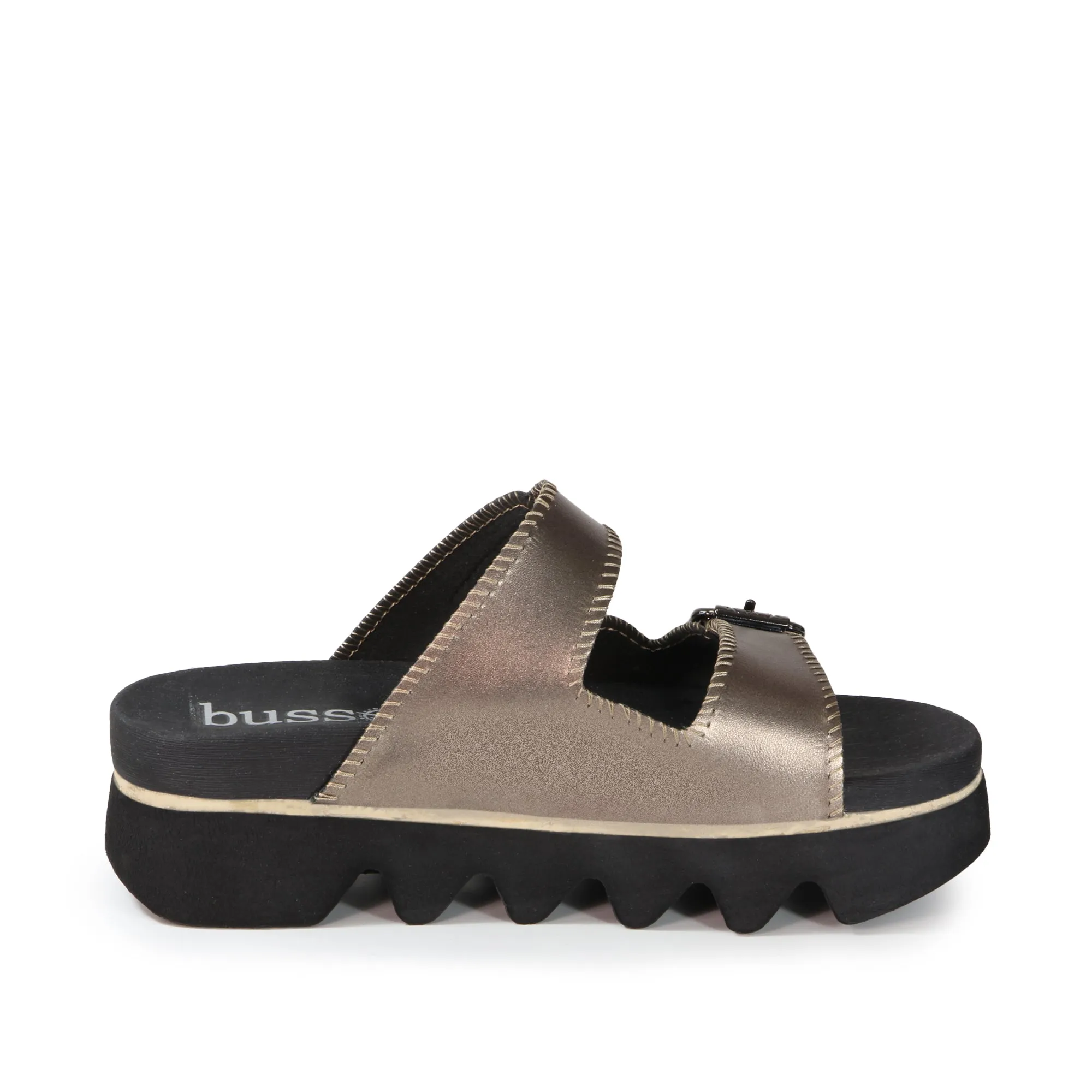 Capri Buckle Strap Slide Sandals (Pewter)