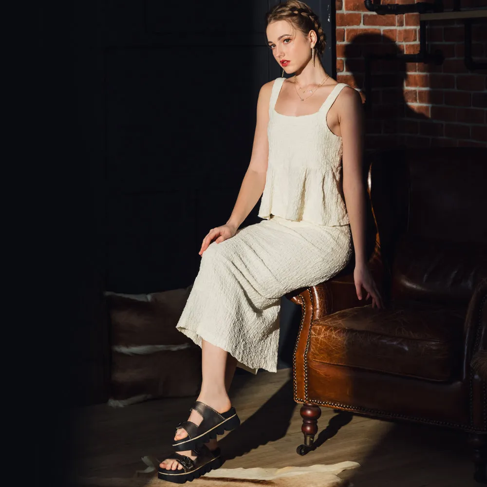 Capri Buckle Strap Slide Sandals (Pewter)
