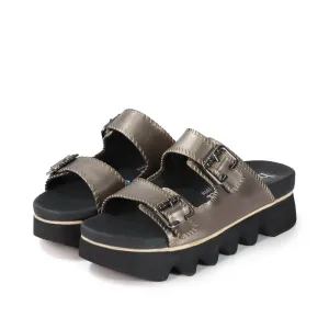 Capri Buckle Strap Slide Sandals (Pewter)