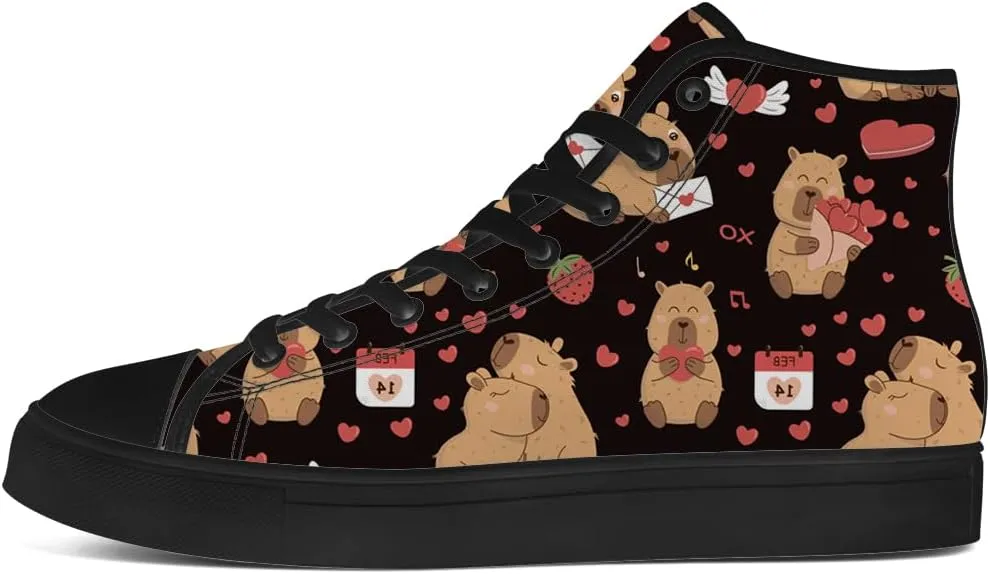Capybara Shoes Cartoon Capybara Print High Top Canvas Sneakers Lace Up Casual Walking Shoes Gifts for Men Women
