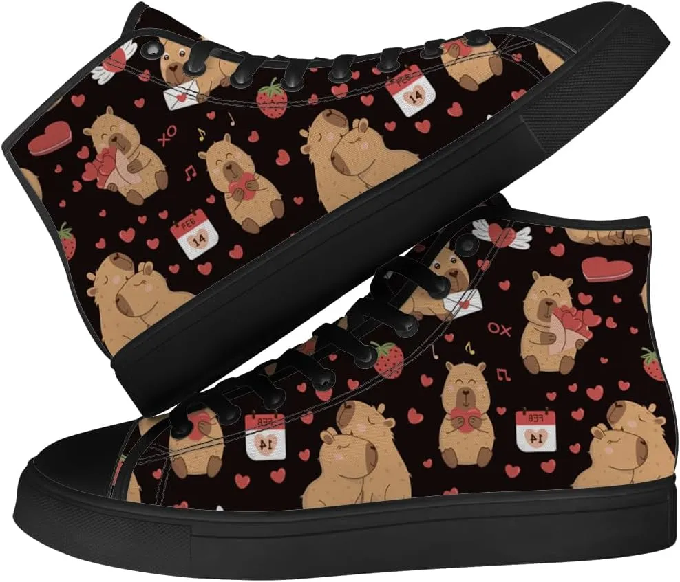 Capybara Shoes Cartoon Capybara Print High Top Canvas Sneakers Lace Up Casual Walking Shoes Gifts for Men Women