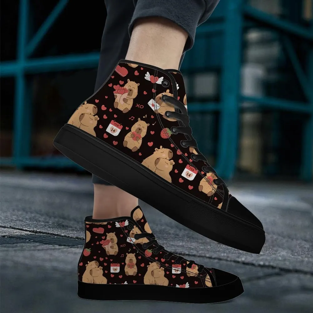 Capybara Shoes Cartoon Capybara Print High Top Canvas Sneakers Lace Up Casual Walking Shoes Gifts for Men Women