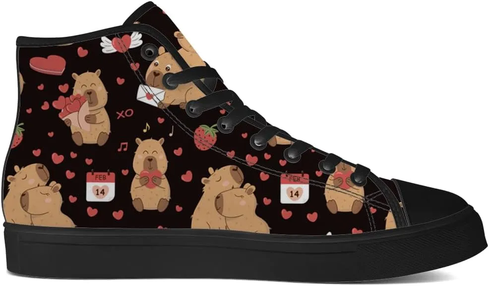 Capybara Shoes Cartoon Capybara Print High Top Canvas Sneakers Lace Up Casual Walking Shoes Gifts for Men Women