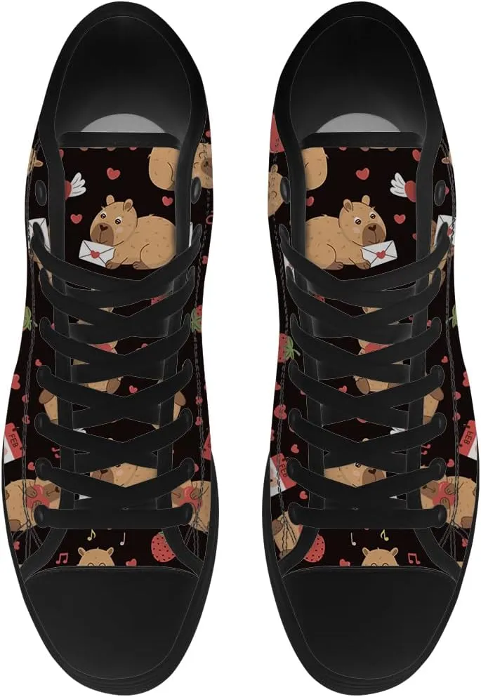 Capybara Shoes Cartoon Capybara Print High Top Canvas Sneakers Lace Up Casual Walking Shoes Gifts for Men Women