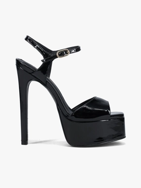 Carlota Black Patent Wide Strap Walking Sandals Carlota Black Patent