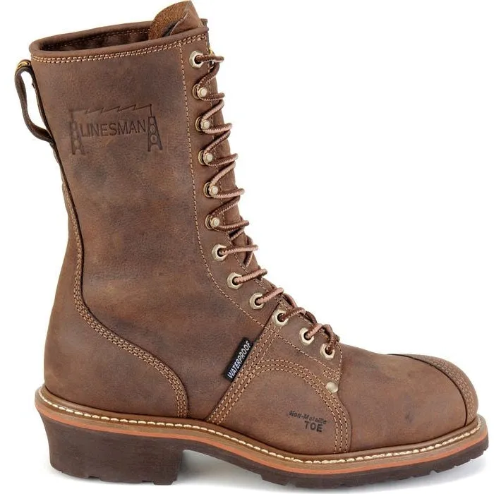 Carolina Men's Linesman 10" Soft Toe Waterproof Slip Resist Work Boot -Brown- CA904