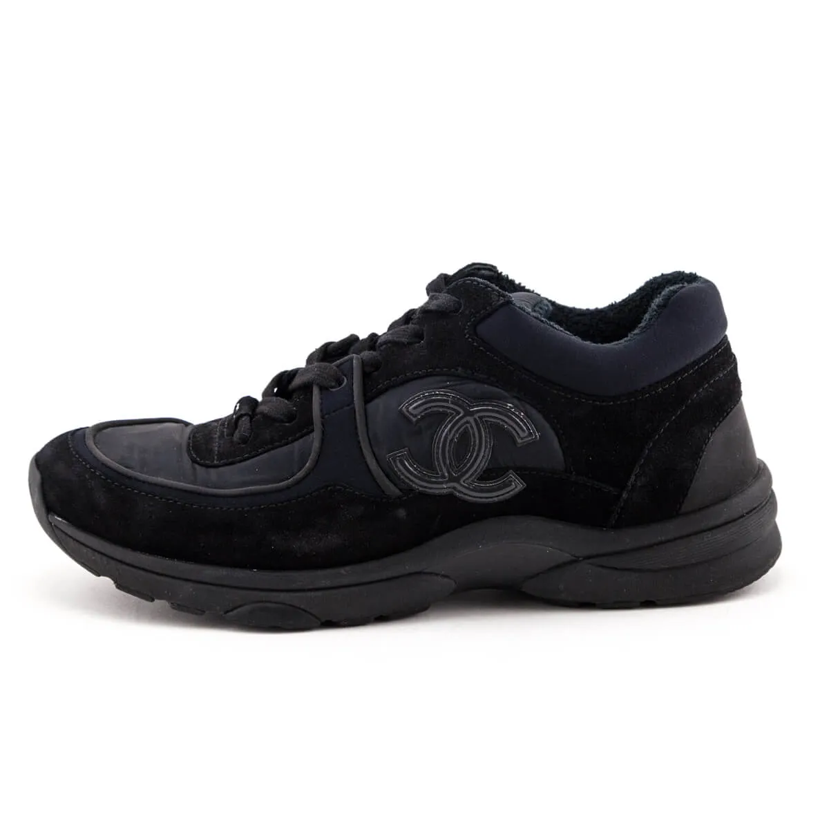 Chanel Black Suede CC Sneakers Size US 10 | EU 40