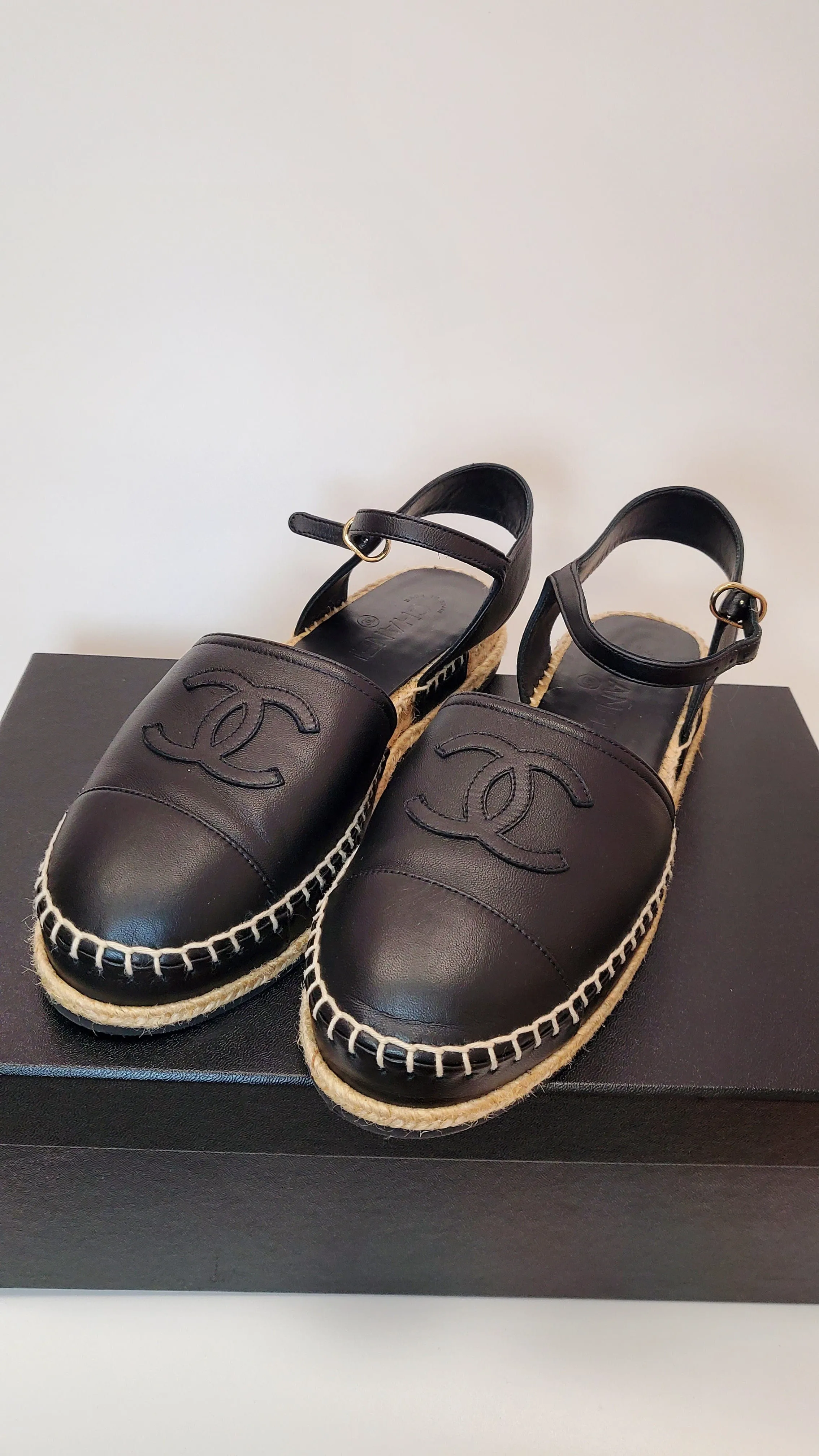 Chanel Espadrilles Slingback Black Lambskin EU39 SKC1135
