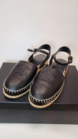 Chanel Espadrilles Slingback Black Lambskin EU39 SKC1135