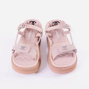 CHANEL Lambskin Logo Platform Sandals