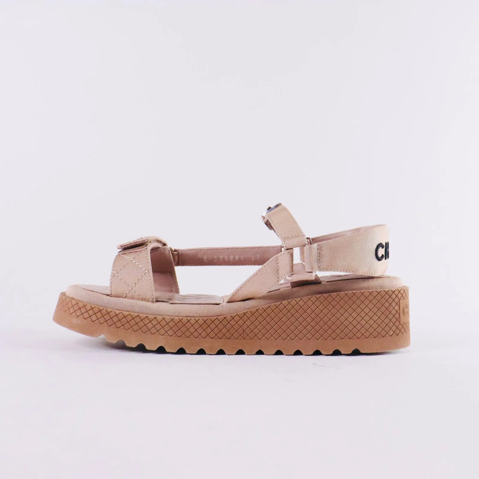 CHANEL Lambskin Logo Platform Sandals