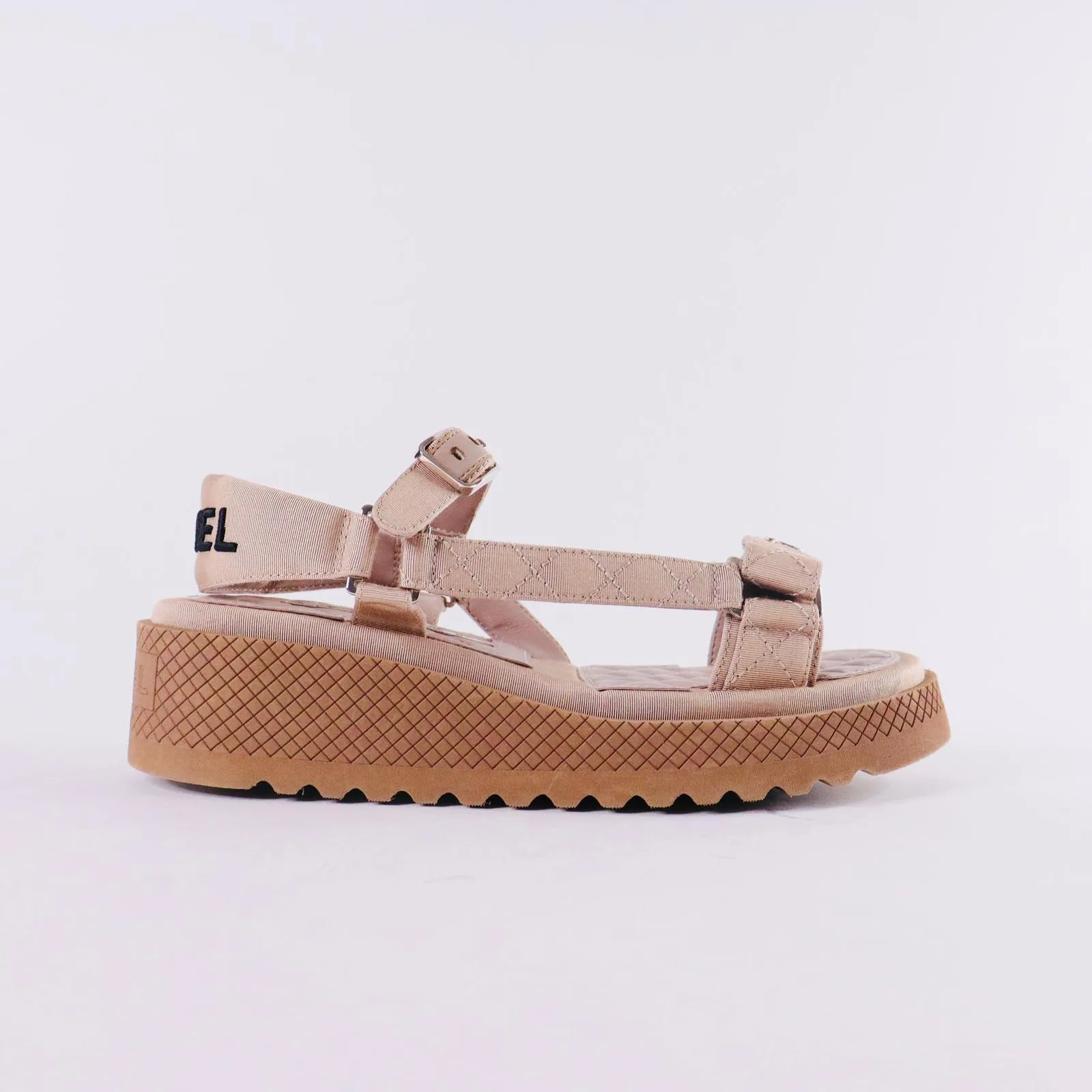 CHANEL Lambskin Logo Platform Sandals