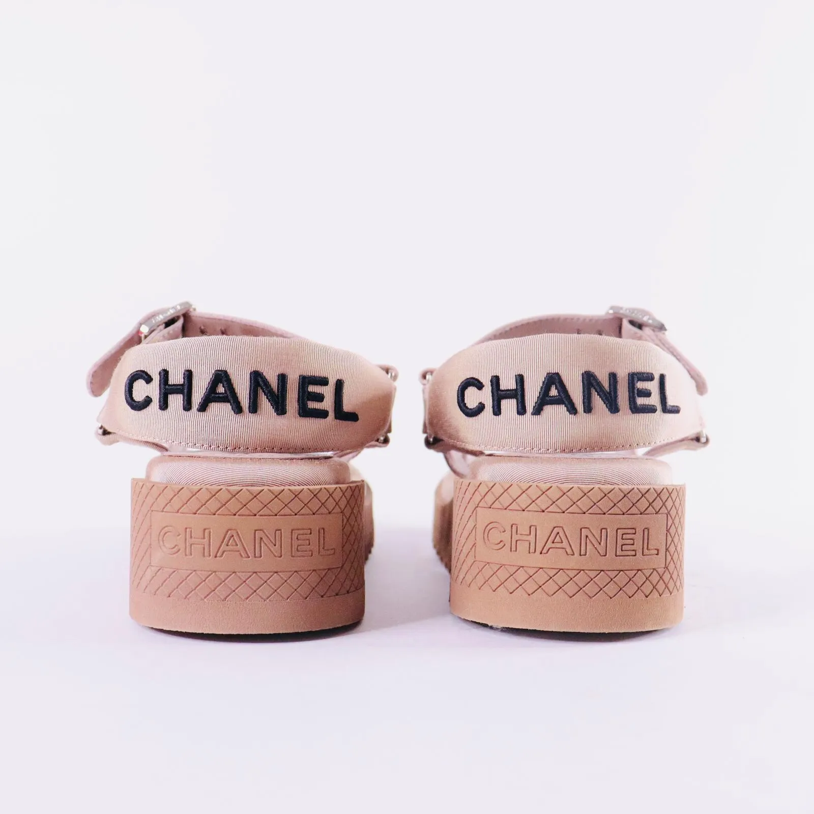 CHANEL Lambskin Logo Platform Sandals