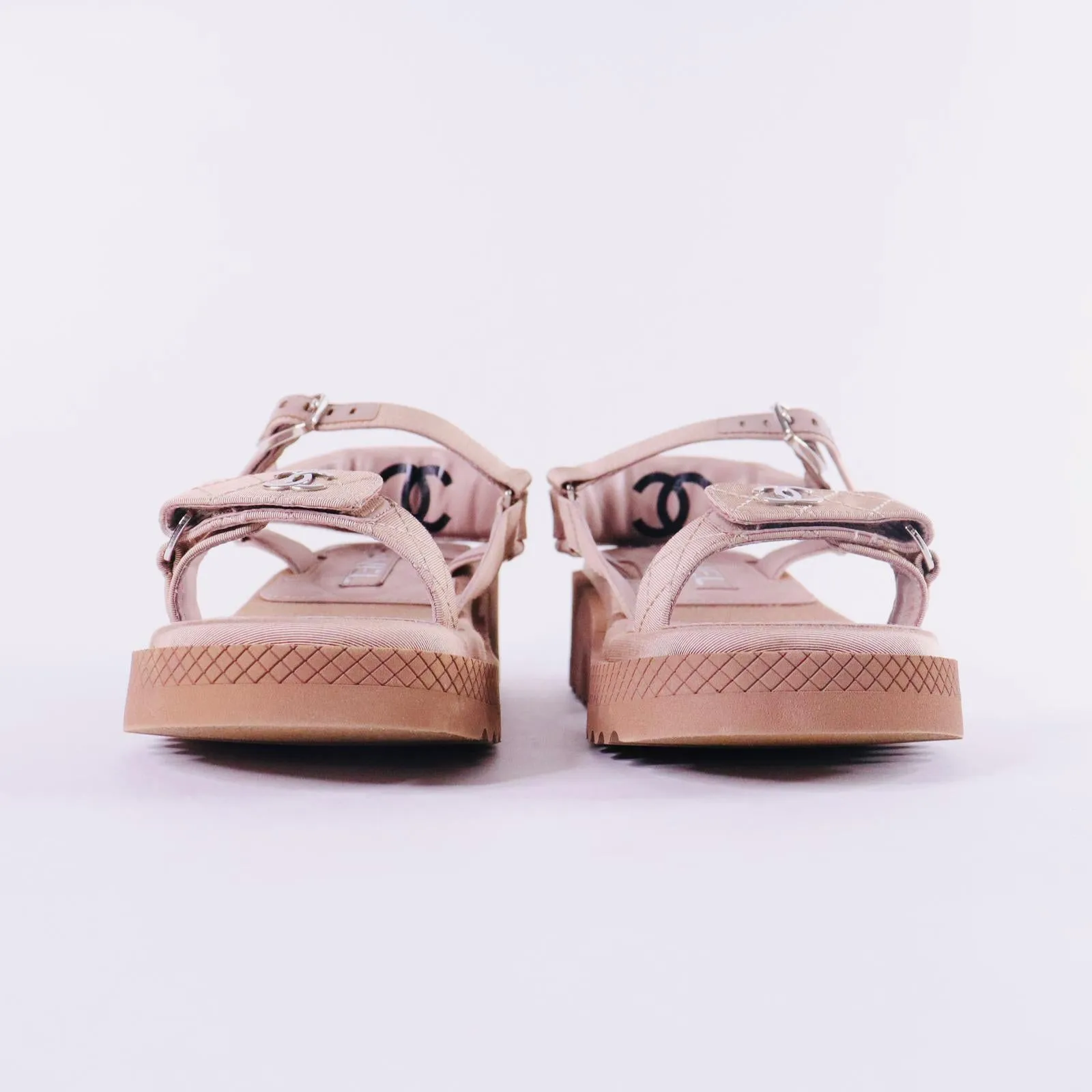 CHANEL Lambskin Logo Platform Sandals