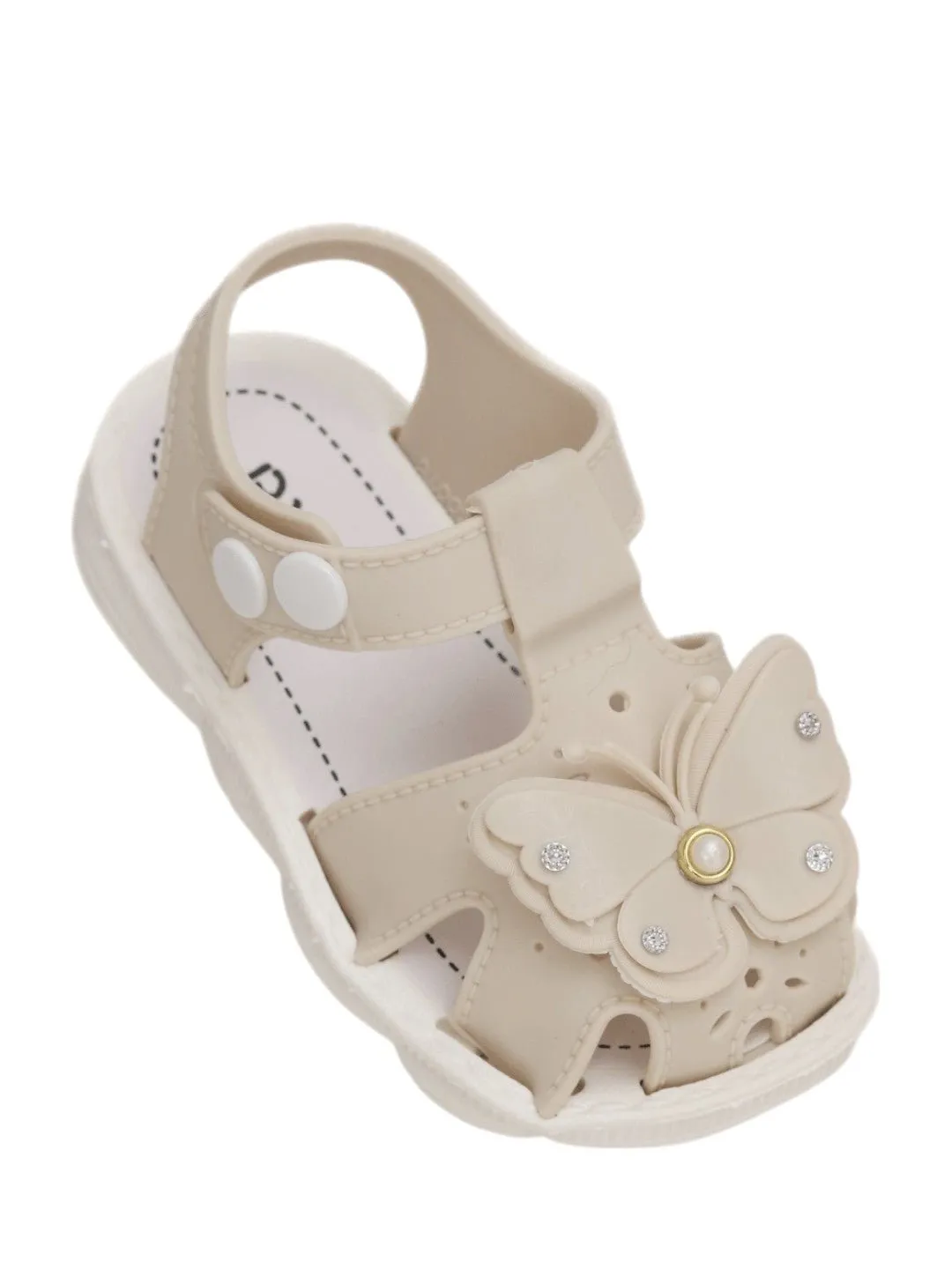 Charming Butterfly Embellished Sandals For Girls- Beige