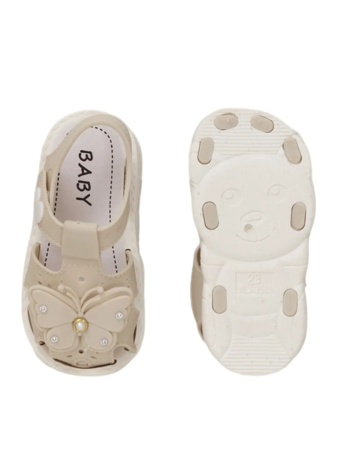 Charming Butterfly Embellished Sandals For Girls- Beige