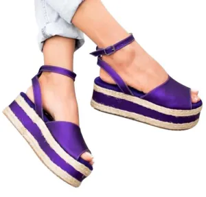 Chicvane Ankle Strap Open Toe Buckle Platform Sandals Espadrille Sandal.