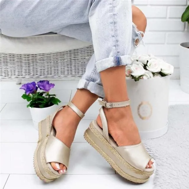 Chicvane Ankle Strap Open Toe Buckle Platform Sandals Espadrille Sandal.