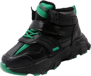 Childrens Chunky Sole Sneaker Fuzzy Lined Hook and Loops Fashion Non Slip Running Shoes Outdoor Boys Kids Warm Comfy