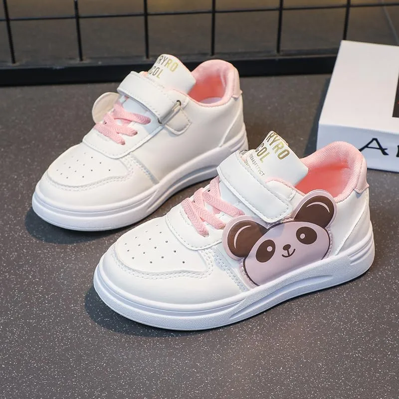 Children's Low-Top Canvas Sneakers  Casual Lace-Up Streetwear Shoes with Chunky Sole, Panda Pattern, and Anti-Slip Design