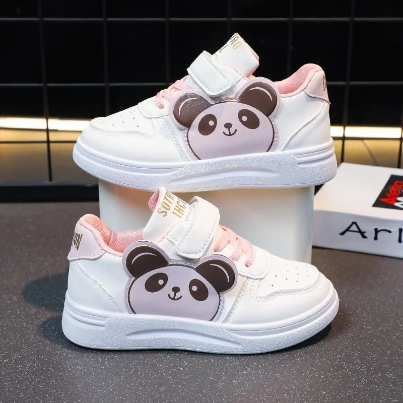 Children's Low-Top Canvas Sneakers  Casual Lace-Up Streetwear Shoes with Chunky Sole, Panda Pattern, and Anti-Slip Design