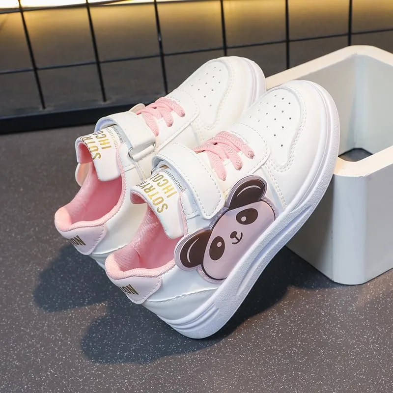 Children's Low-Top Canvas Sneakers  Casual Lace-Up Streetwear Shoes with Chunky Sole, Panda Pattern, and Anti-Slip Design