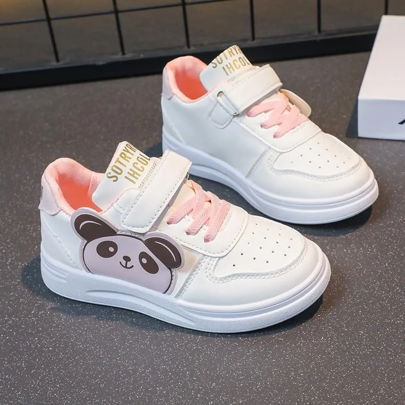 Children's Low-Top Canvas Sneakers  Casual Lace-Up Streetwear Shoes with Chunky Sole, Panda Pattern, and Anti-Slip Design