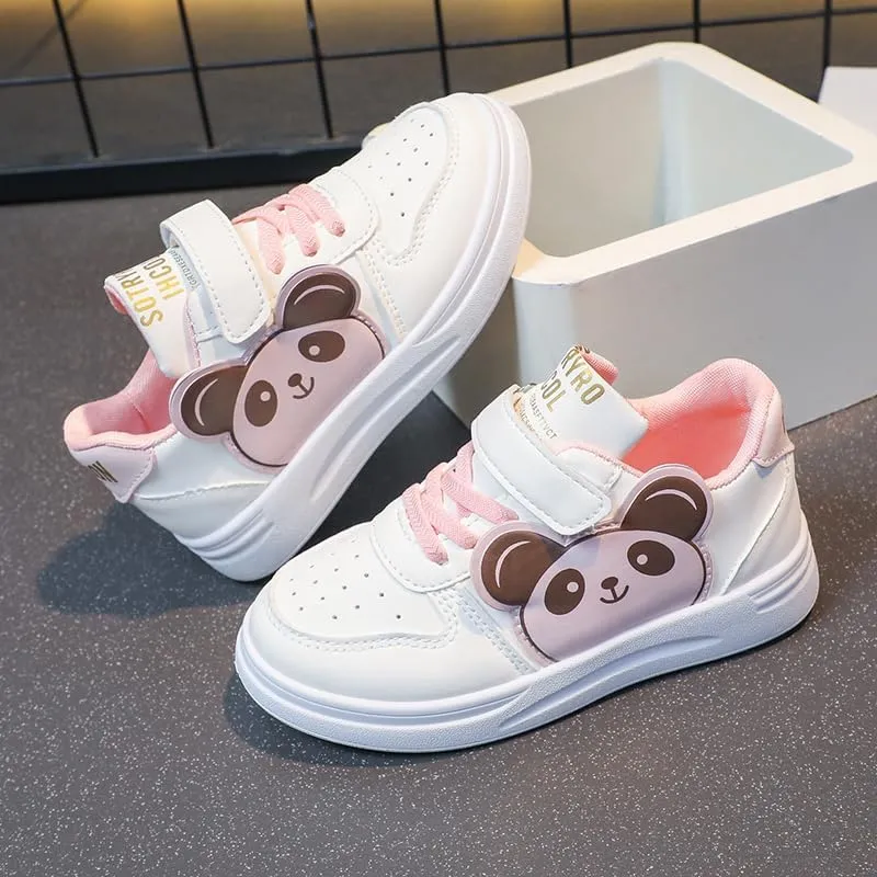 Children's Low-Top Canvas Sneakers  Casual Lace-Up Streetwear Shoes with Chunky Sole, Panda Pattern, and Anti-Slip Design