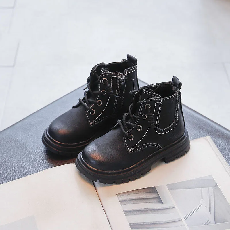 Children's Shoes Quality PU Leather British Style Retro Brown Boots