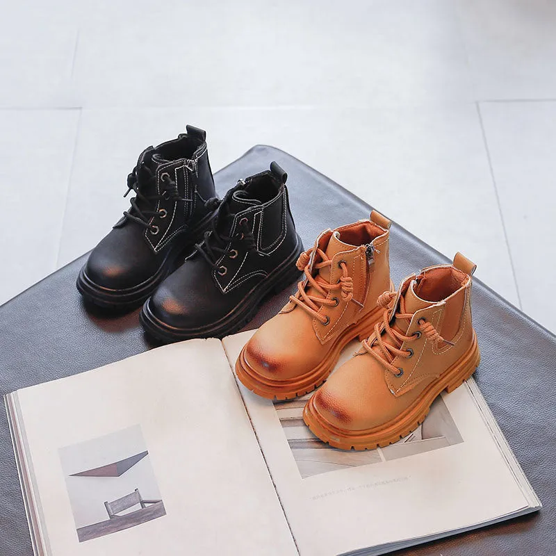 Children's Shoes Quality PU Leather British Style Retro Brown Boots