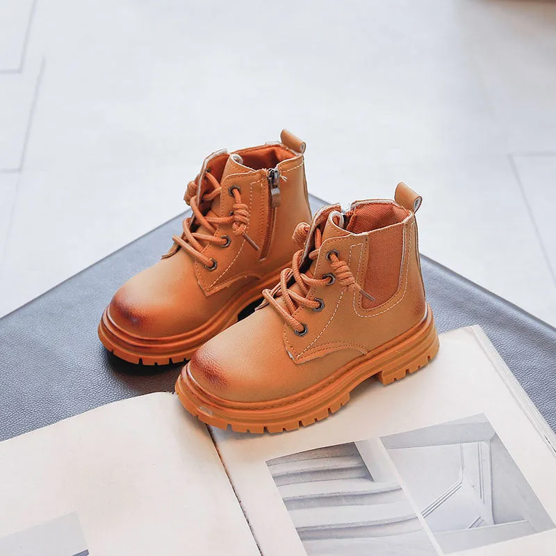 Children's Shoes Quality PU Leather British Style Retro Brown Boots