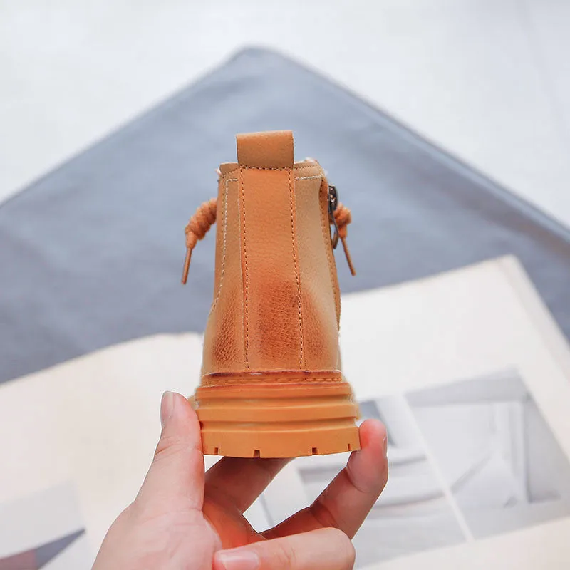 Children's Shoes Quality PU Leather British Style Retro Brown Boots