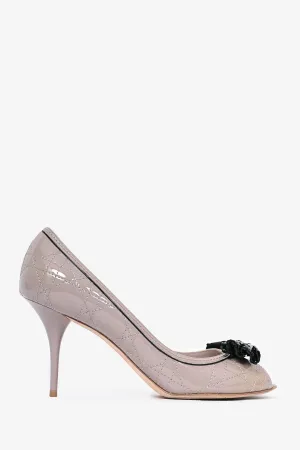 Christian Dior Taupe Cannage Patent Leather Peep Toe Bow Heels Size 40