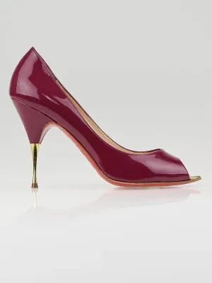 CHRISTIAN LOUBOUTIN BERRY PATENT LEATHER YOYOSPINA PEEP TOE PUMPS