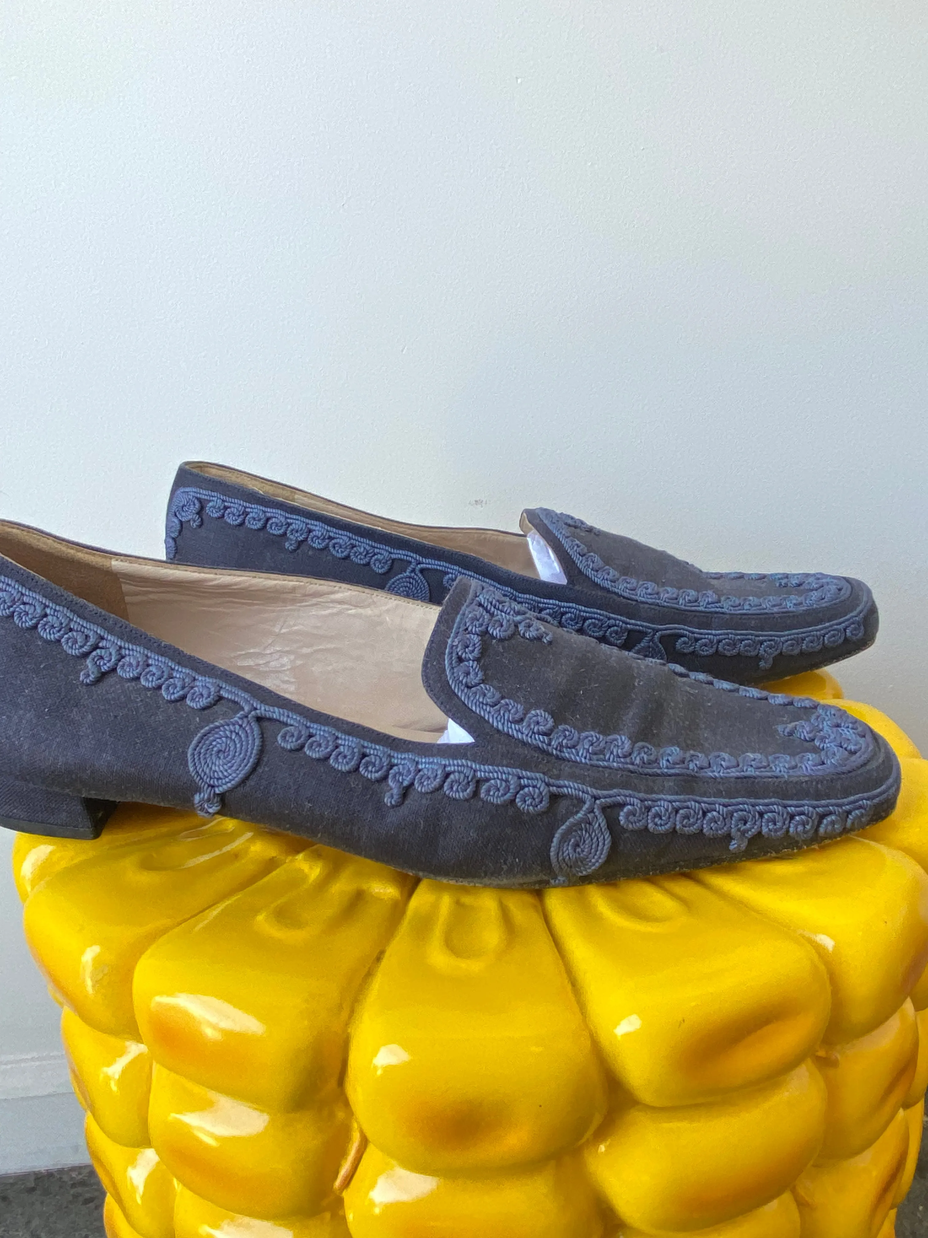 Christian Louboutin Blue Canvas Embroidered Loafers