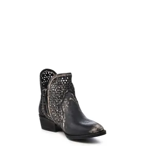 Circle G Ladies Black/Grey Cowhide Leather Shortie Ankle Boots
