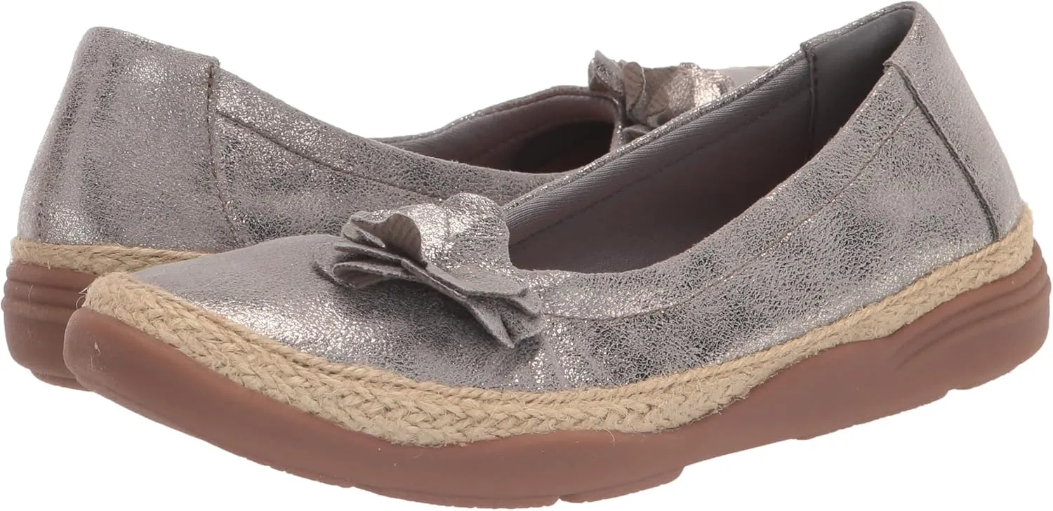 Clarks Women's Elaina Jade Ballet Flat, Pewter Textile, 12