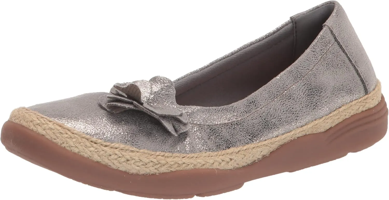 Clarks Women's Elaina Jade Ballet Flat, Pewter Textile, 12