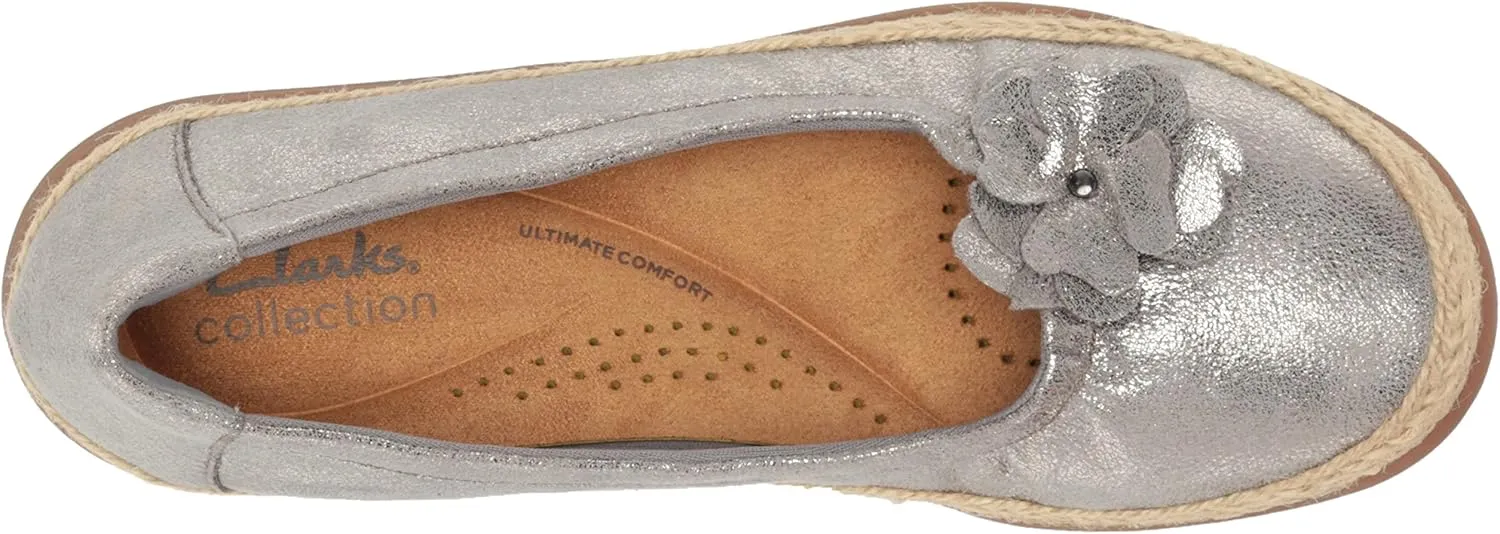 Clarks Women's Elaina Jade Ballet Flat, Pewter Textile, 12