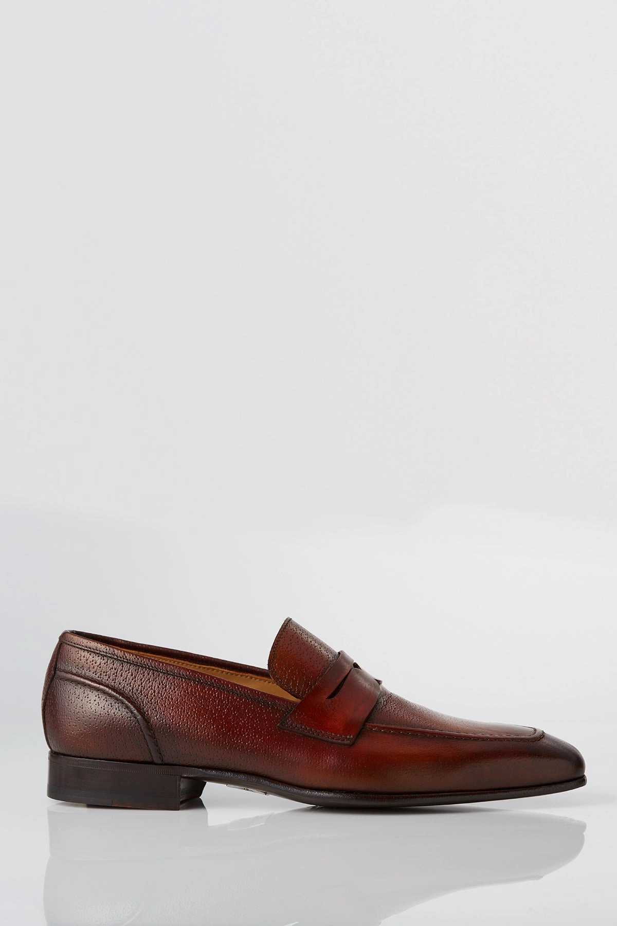 David August Leather Penny Loafer in Whiskey Seamless Finish Dusk Run