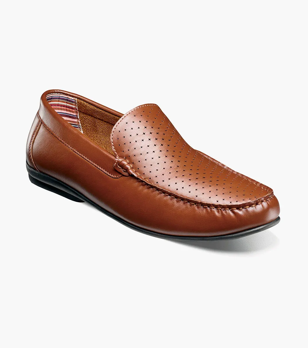 Conroy Moc Toe Perf Slip On-Cognac | Stacy Adams Hydrophobic Coating Treatment Resilient Outsole