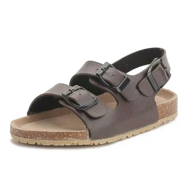 Cork Kids Solid Sandals Gladiatus Comfortable Soft Sole Buckle Strap Sandals for Little Girls Boys Summer Shoes 3T-12T