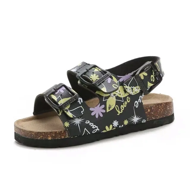 Cork Kids Solid Sandals Gladiatus Comfortable Soft Sole Buckle Strap Sandals for Little Girls Boys Summer Shoes 3T-12T
